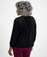 Style & Co Plus Size Mesh-Trim Raglan-Sleeve Blouse, Created for Macy's
