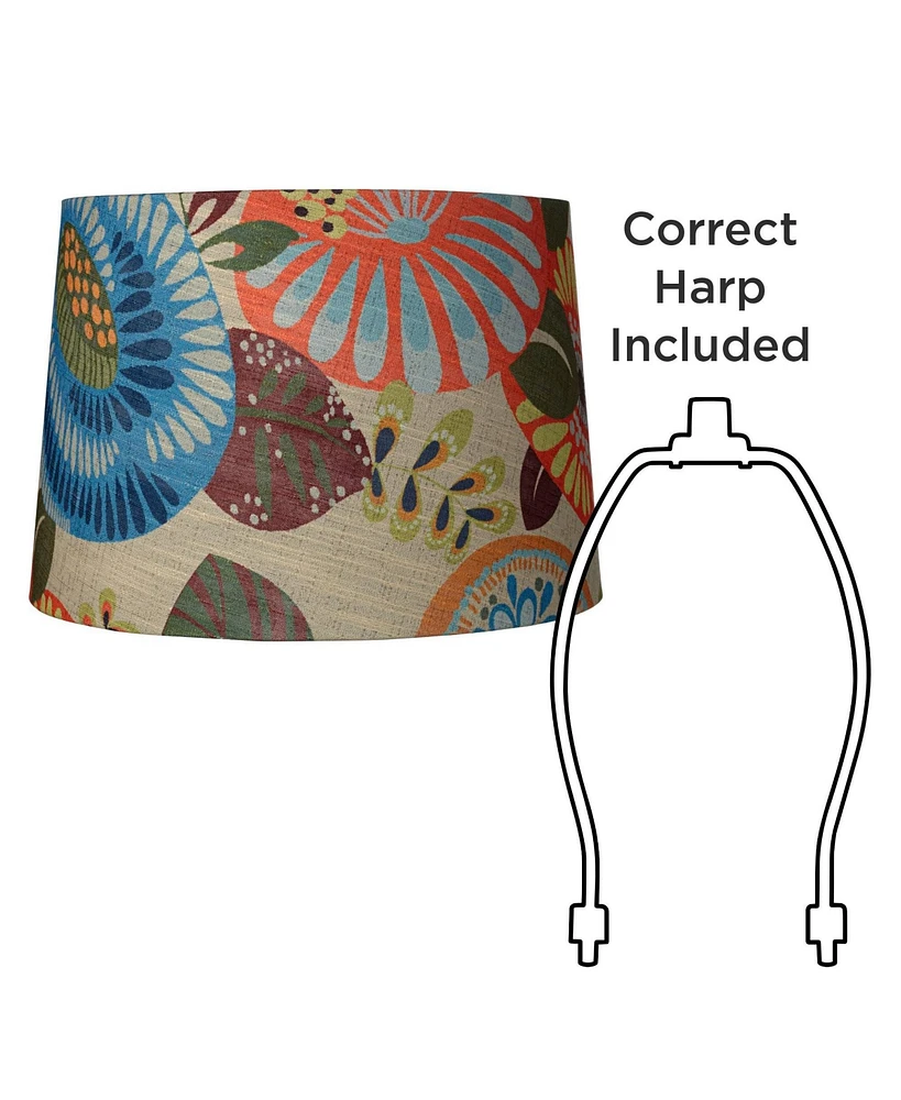 Tropic Large Drum Lamp Shade 14" Top x 16" Bottom x 11" Slant (Spider) Replacement with Harp and Finial - Springcrest