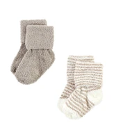 Hudson Baby Boys Cozy Chenille Newborn and Terry Socks, Gray Stripe 8 Pack, 12-24 Months