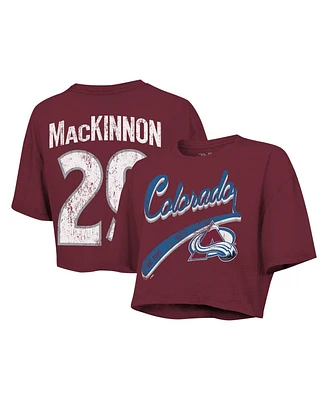 Majestic Women's Nathan MacKinnon Maroon Colorado Avalanche Behind the Net Boxy Name Number Cropped T-Shirt