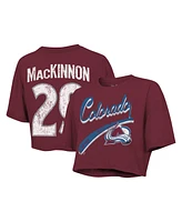 Majestic Women's Nathan MacKinnon Maroon Colorado Avalanche Behind the Net Boxy Name Number Cropped T-Shirt