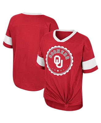 Colosseum Girls Big Boys and Girls Crimson Oklahoma Sooners Tomika Tie-Front V-Neck T-Shirt