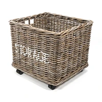 Jonathan Y Yael Coastal Hand-Woven "Storage" Rattan Basket with Wheels and Handles, Kubu Gray