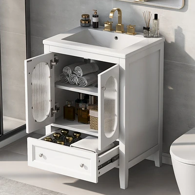 24" Bathroom Vanity with Sink, Drawer, Doors, Adjustable Shelf