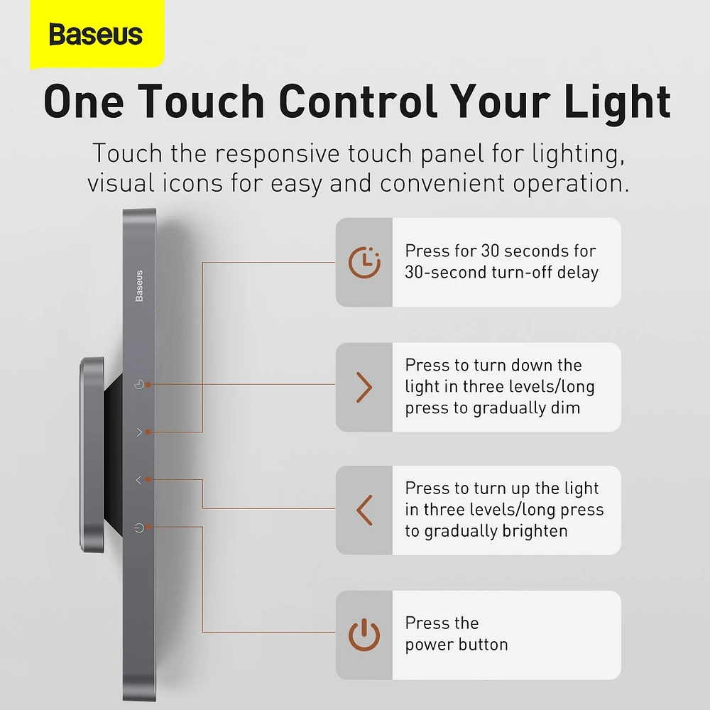Baseus 42LED Under Cabinet Light Wireless Magnetic Closet Lights Usb C Rechargeable Lights Touch Control Led Lighting