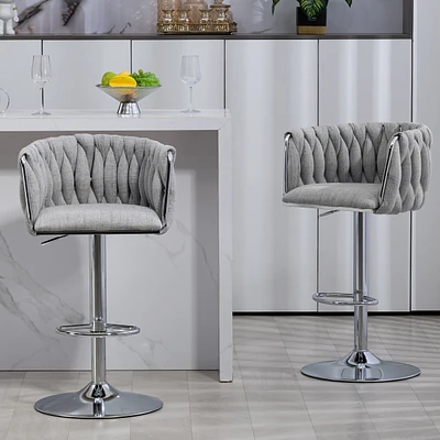 360° Swivel Bar Stools with Woven Back & Footrest (Set Of 2)