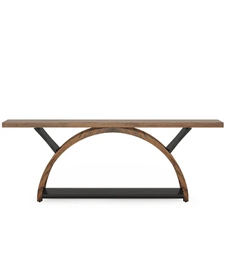 Tribesigns 70.87" Console Table with Storage Shelf, Narrow Long Sofa Table Behind Couch Table, 2-Tier Rustic Entryway Table with Half Moon Frame for H