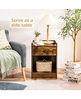 Set of 2 Nightstand with Drawer Cabinet End Side Table Raised Top