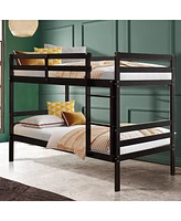 Twin Sturdy Wooden Bunk Beds with Ladder and Safety Rail