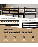 Twin Sturdy Wooden Bunk Beds with Ladder and Safety Rail