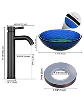 Aquaterior Tempered Glass Vessel Sink w/ Orb Single Handle Faucet Mounting Ring