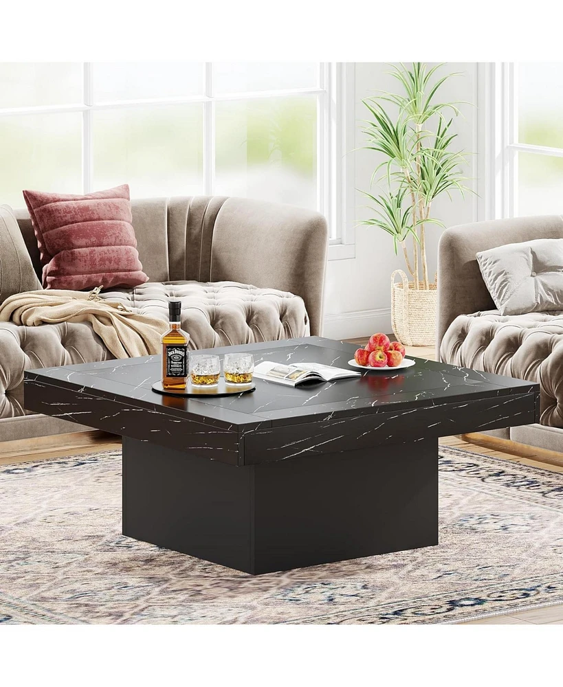 Tribesigns Coffee Table Square Led Coffee Table Engineered Wood Low Coffee Table for Living Room