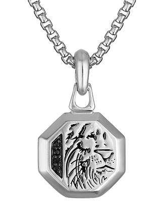 Bulova Marc Anthony Men's Black Diamond Lion Head Silhouette Pendant Necklace in Sterling Silver-Plate, 24" + 2" extender, BVP1057-wsaa