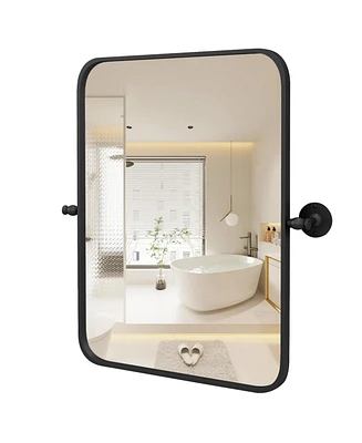 Sugift 30 x 22 Inch Black Metal Framed Pivot Rectangle Wall-Mounted Mirror