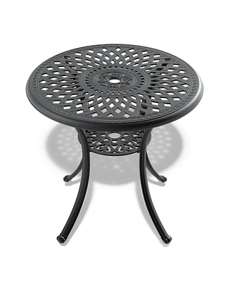 30.71-inch Cast Aluminum Patio Dining Table With Black Frame and Umbrella Hole