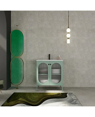 30" Freestanding Vanity with Ceramic Sink, Unique Design