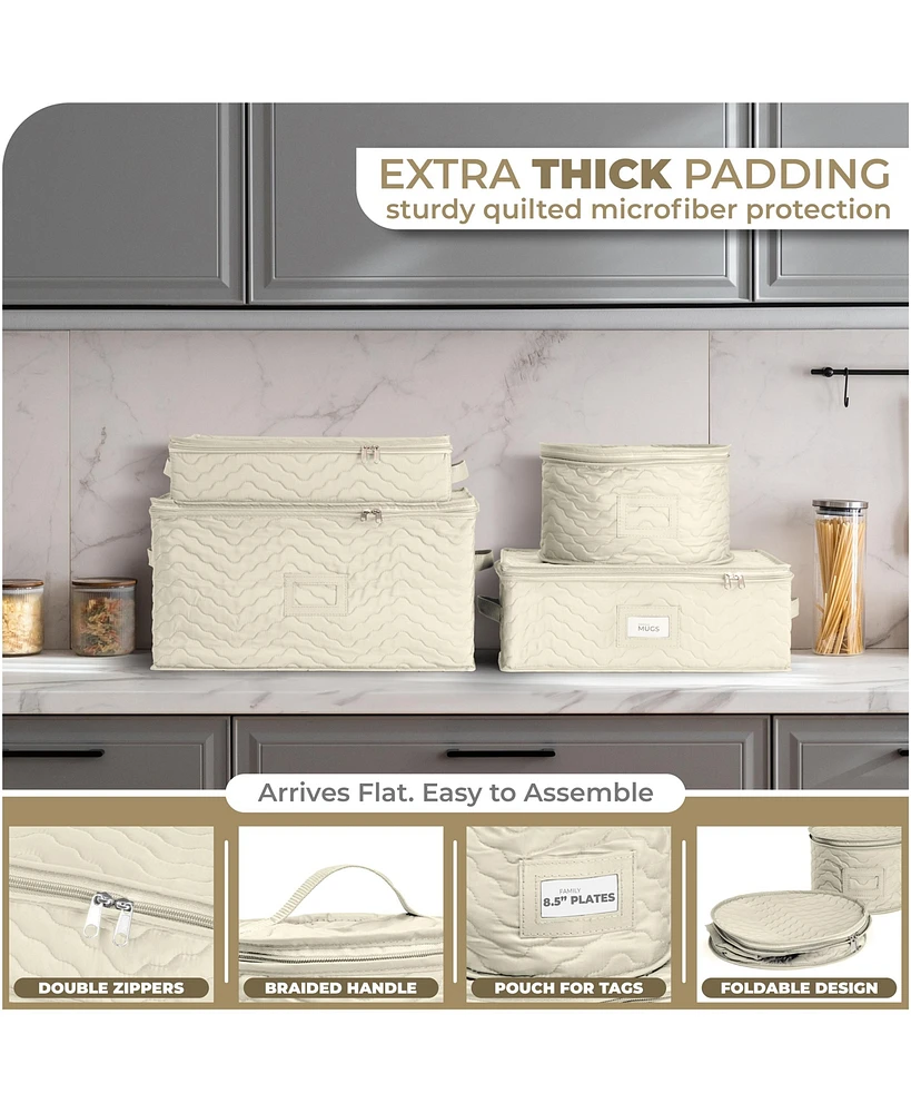 Sorbus 4 Piece Quilted China Dinnerware Storage Cases - for Dinnerware, Plate Organizer (Beige)