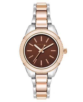 Anne Klein Women's Quartz Minimalist Contemporary Tri-Tone Alloy Metal Watch, 32mm