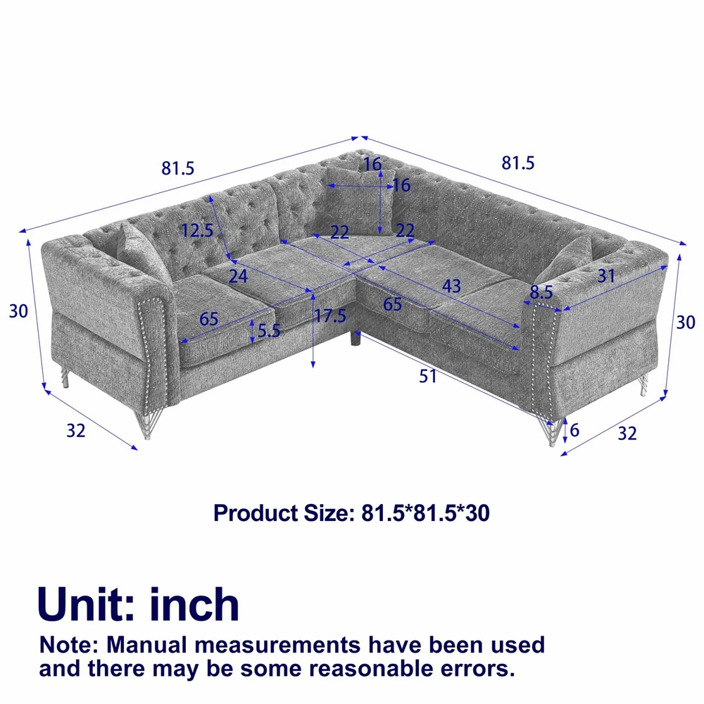 Chesterfield L-Shaped Sectional Sofa with Nailhead Trim
