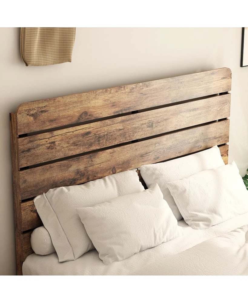 Queen Size Wood Platform Bed Frame with Storage in Dark Brown