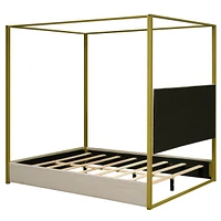 Queen Size Upholstery Canopy Platform Bed With Headboard and Metal Frame