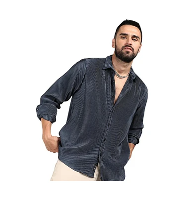 Men's Navy Blue Pleat-Creased Shirt