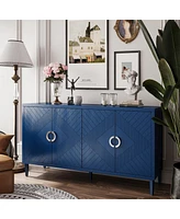 Stylish 4-Door Storage Cabinet with Pine Legs - Navy Blue