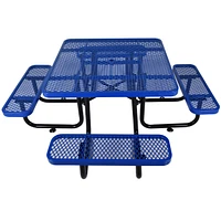 Square Outdoor Steel Picnic Table 46" blue, with umbrella pole