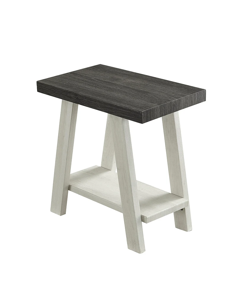Two-Tone Wood Shelf Side Table in Weathered Charcoal and Beige