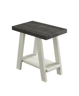 Two-Tone Wood Shelf Side Table in Weathered Charcoal and Beige