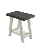 Two-Tone Wood Shelf Side Table in Weathered Charcoal and Beige