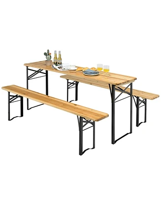3 Pieces Folding Wooden Picnic Table Bench Set