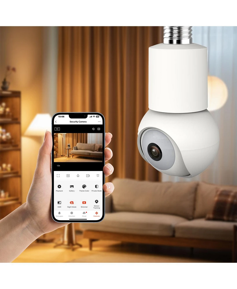 Eco4Life Smart Wi-Fi 2K/4MP Ptz Light Bulb Security Camera