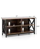 Gymax Tv Stand for TVs up to 55'' Entertainment Center w/ Storage Shelves Rustic Brown