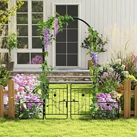 87" Garden Arbor Arched Lockable Gate Top Arbor Trellis with Side Planters