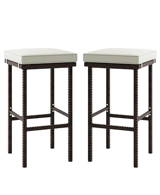 Wicker Bar Stools Set of 2 with Removable Seat Cushions Footrest Support 400 Lbs