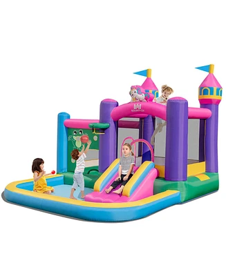 6-in-1 Kids Inflatable Bounce House with Slide Jumping Area Ball Pit Pools Castle without Blower