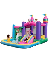 6-in-1 Kids Inflatable Bounce House with Slide Jumping Area Ball Pit Pools Castle without Blower