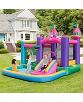 6-in-1 Kids Inflatable Bounce House with Slide Jumping Area Ball Pit Pools Castle without Blower