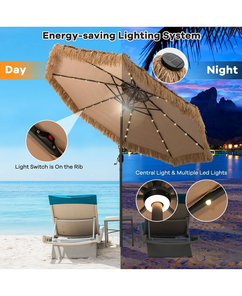 Givimo 10 Feet Hawaiian Style Solar Lighted Thatched Tiki Patio Umbrella