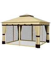 Outsunny 10' x 12' Double Roof Outdoor Gazebo with Netting & Curtains