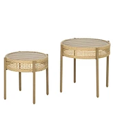 Outsunny Wicker Patio Table Set, Pe Rattan End Table Set, Brown