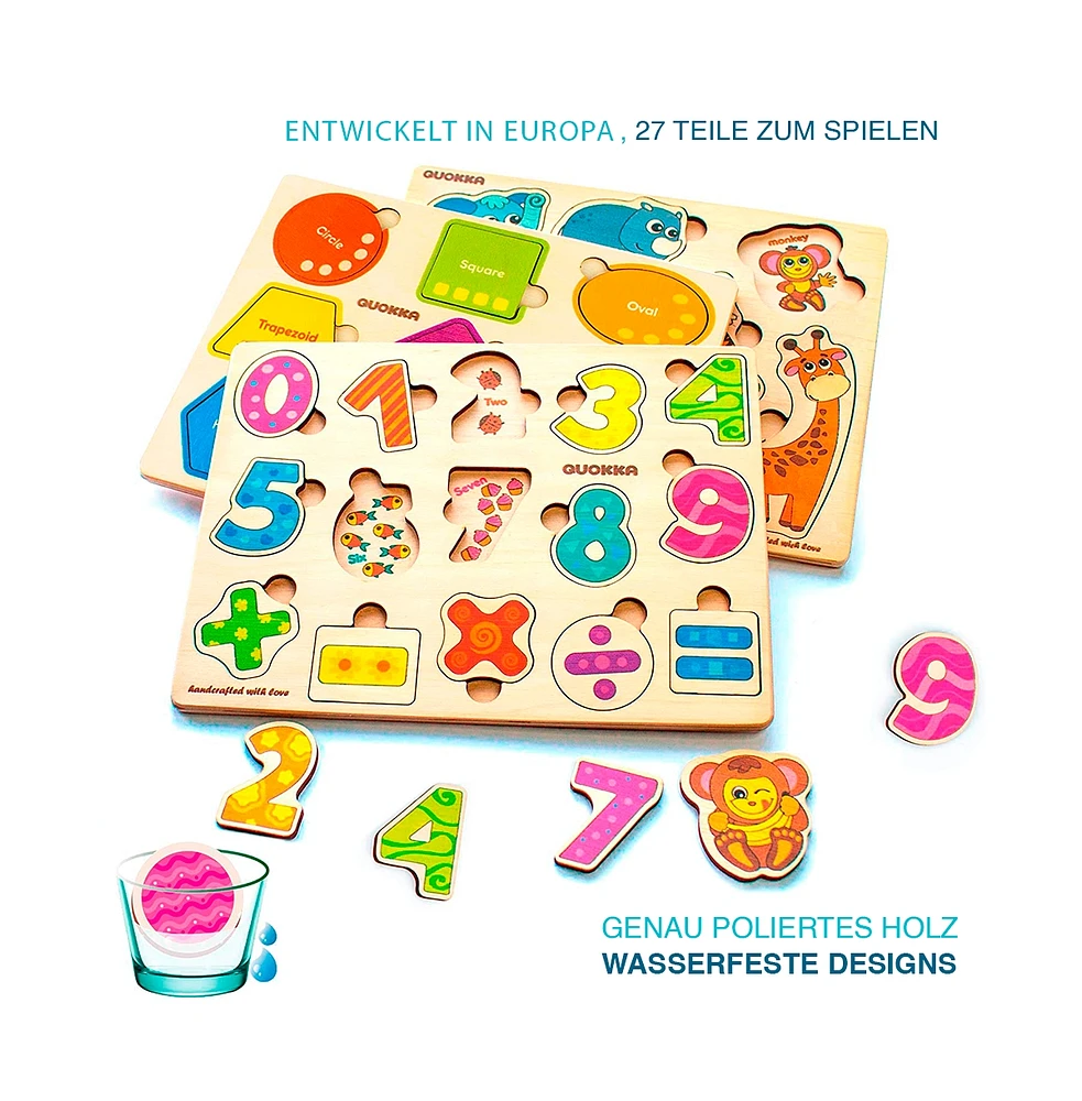 Quokka Learning Travel Toddler Wooden Puzzles Ages 2-4 Animals Shapes
