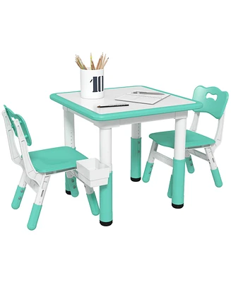 Qaba 3 Piece Height Adjustable Kids Table and Chairs for Daycare,