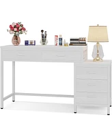 Tribesigns Vanity Desk with 5 Drawers, Makeup Vanity Table Dressing Table with Side 3-Drawer Chest, Make Up Vanities for Women, Girls (Without Mirror)