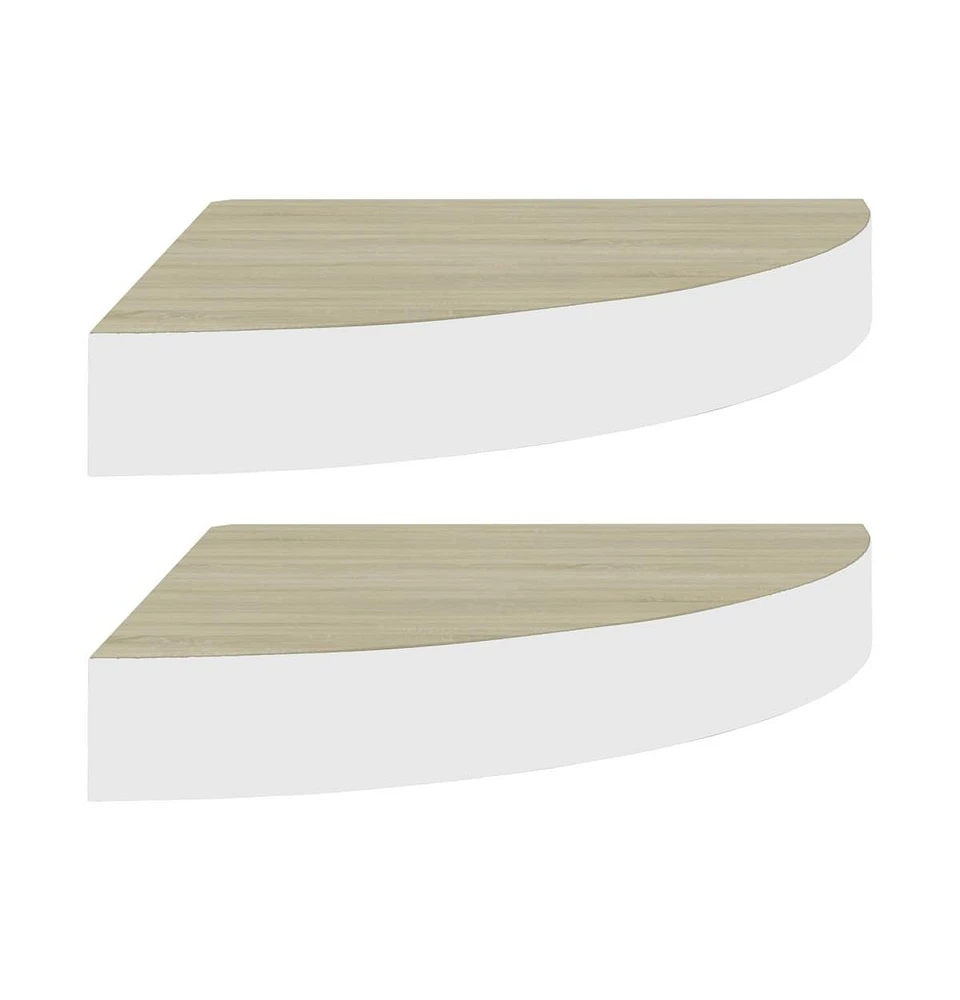 vidaXL Wall Corner Shelves 2 pcs Oak and White 13.7"x13.7"x1.4" Mdf