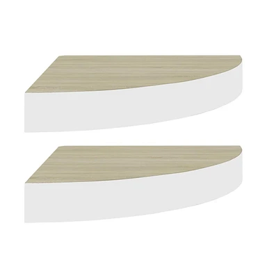 vidaXL Wall Corner Shelves 2 pcs Oak and White 13.7"x13.7"x1.4" Mdf