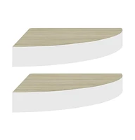 vidaXL Wall Corner Shelves 2 pcs Oak and White 13.7"x13.7"x1.4" Mdf