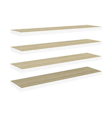 vidaXL Floating Wall Shelves 4 pcs Oak and White 35.4"x9.3"x1.5" Mdf