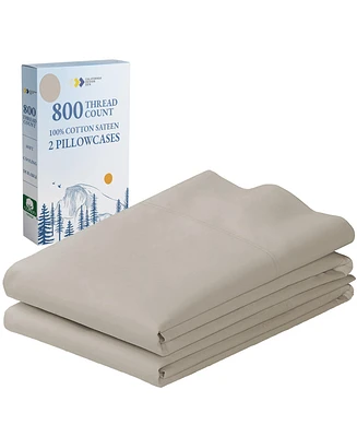 Luxury 800 Thread Count 2 King Pillowcases, 100% Cotton Sateen, Soft, Smooth & Thick, Fits King Size Pillows by California Design Den